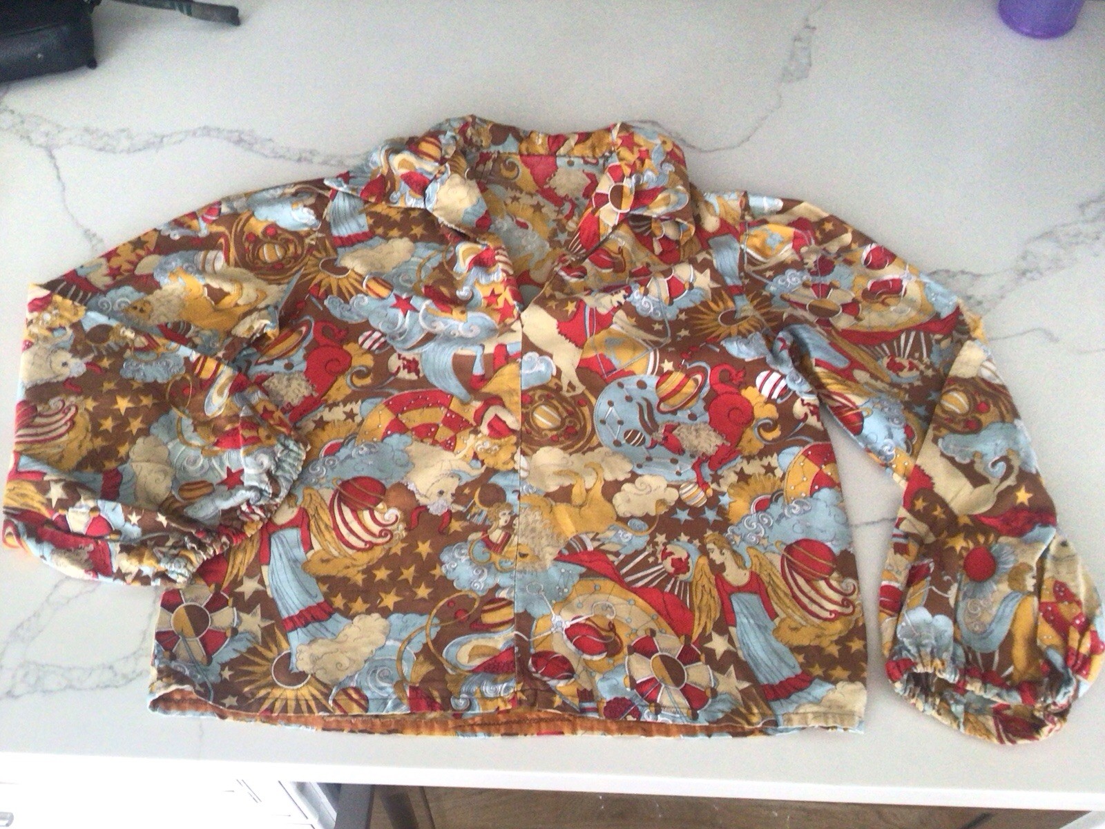 Vintage 1960s 70s Pop Art Astrology Horoscope Cartoon Print Cotton Shirt Blouse