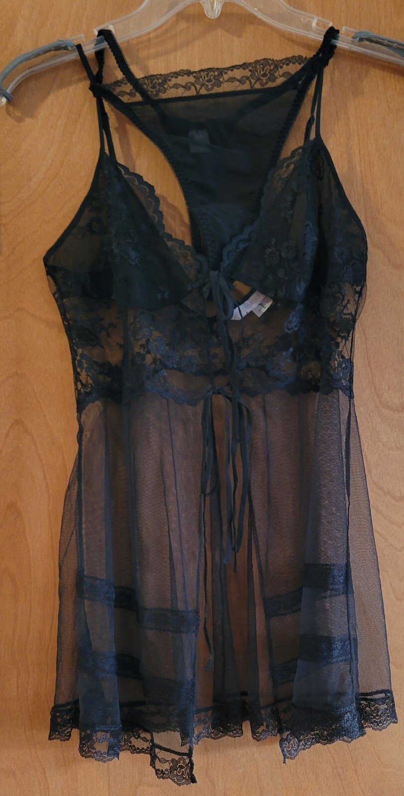 NWOT Vintage Victoria&rsquo;s Secret Black Sheer Teddy & Thong Panties Set Size Small