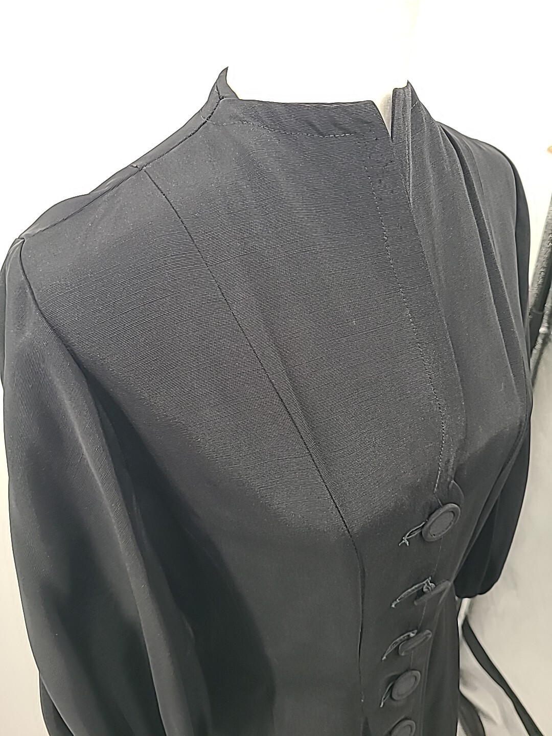 Rare VTG 1930s 40s Button Down Dress, Black With Bubble Sleeves & Full Skirt, LG