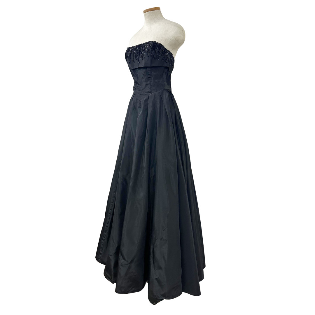 Vintage 1950s Black Taffeta Sequin Strapless Ball Gown
