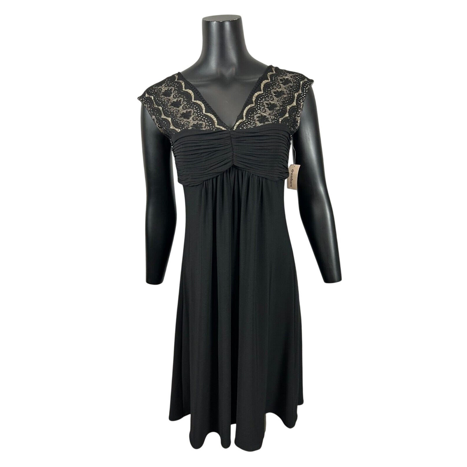Scarlett Lace Ruched V-Neck Back Zip Black Sleeveless Dress Women&rsquo;s Size 6 NWT