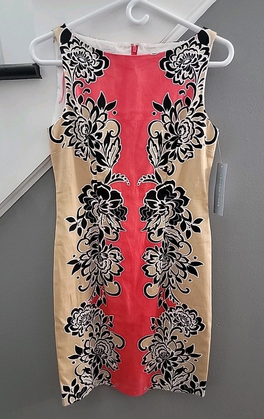 VTG 1990s 2000s LONDON TIMES SIZE 4 COTTON SPANDEX FLORAL DRESS NWT $60 Retail