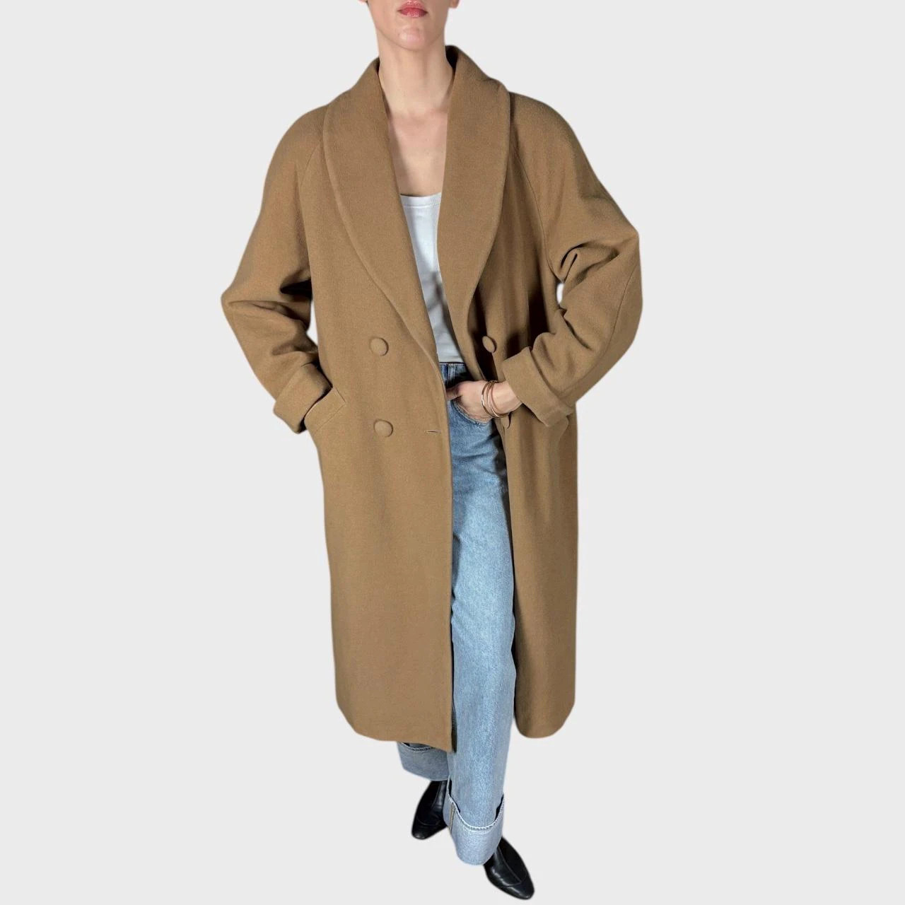 Vintage Beige Wool Coat Classic Minimalist Warm Winter Coat size US10/12; EU42