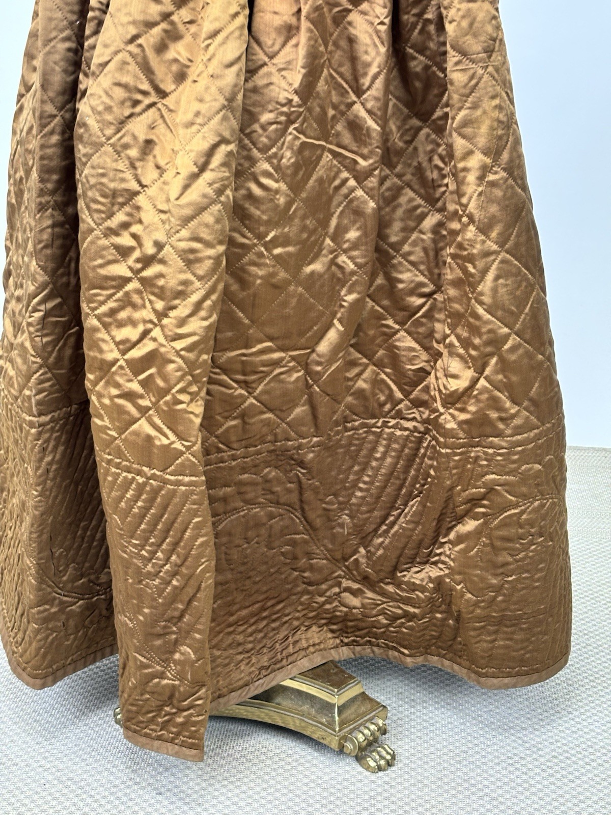 Antique 1890s Victorian Copper Brown Silk Quilted Winter Skirt Pioneerwear AS IS