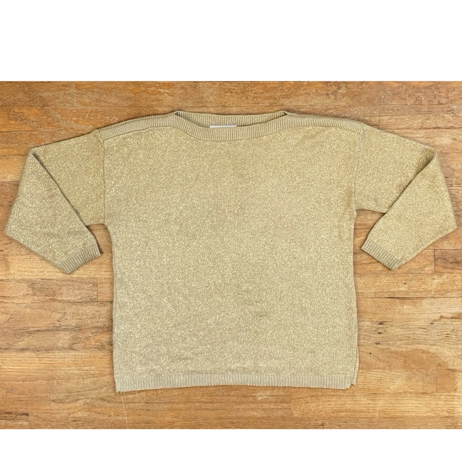 Vintage Metallic Gold Sweater Size XL 90s Knit Acrylic Boat Neck