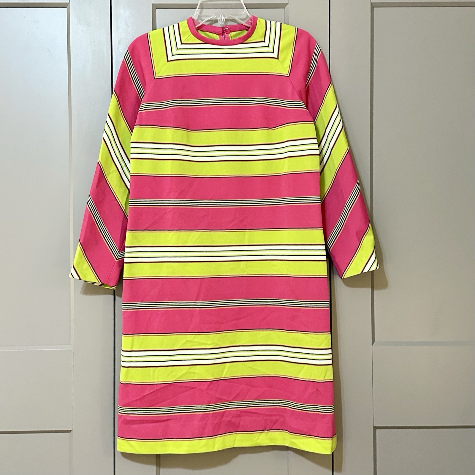 L’Aiglon Original Vintage 1960’s Long Sleeve Striped Shift Dress Mod Go-Go Sz L