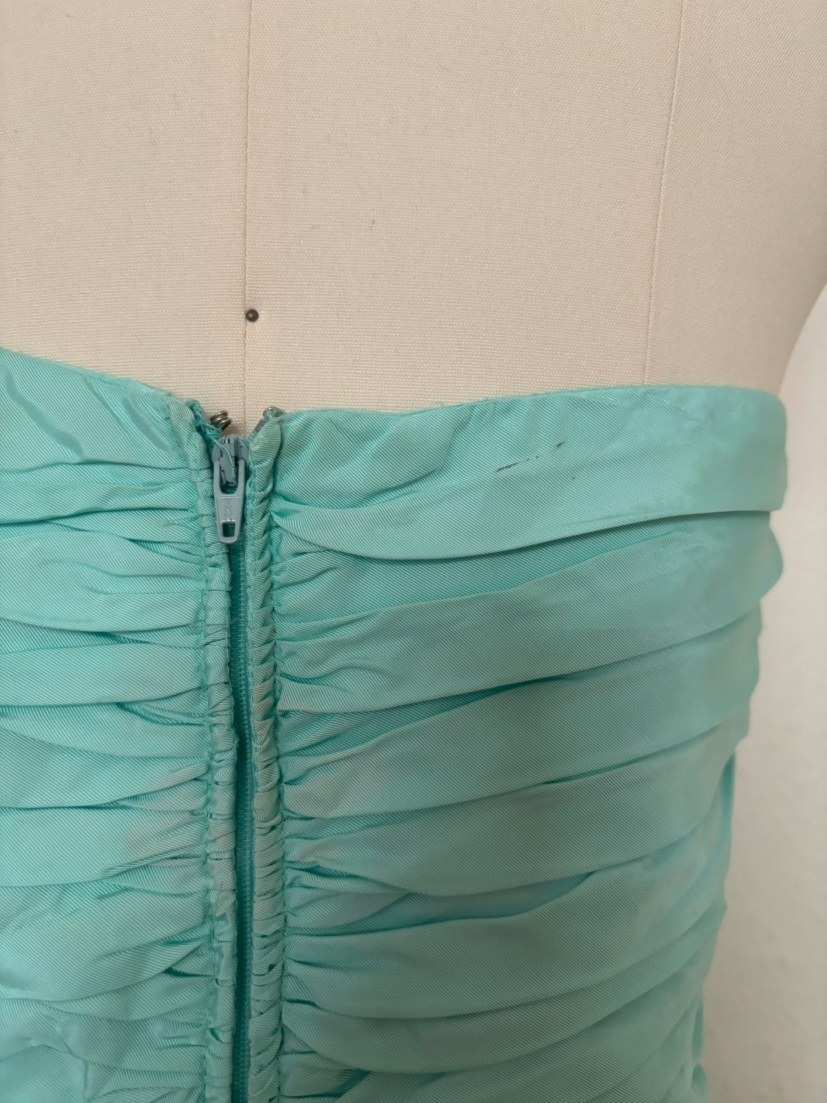 1980s Aqua Ruffled Strapless Evening Dress by Lillie Rubin, Small to Medium