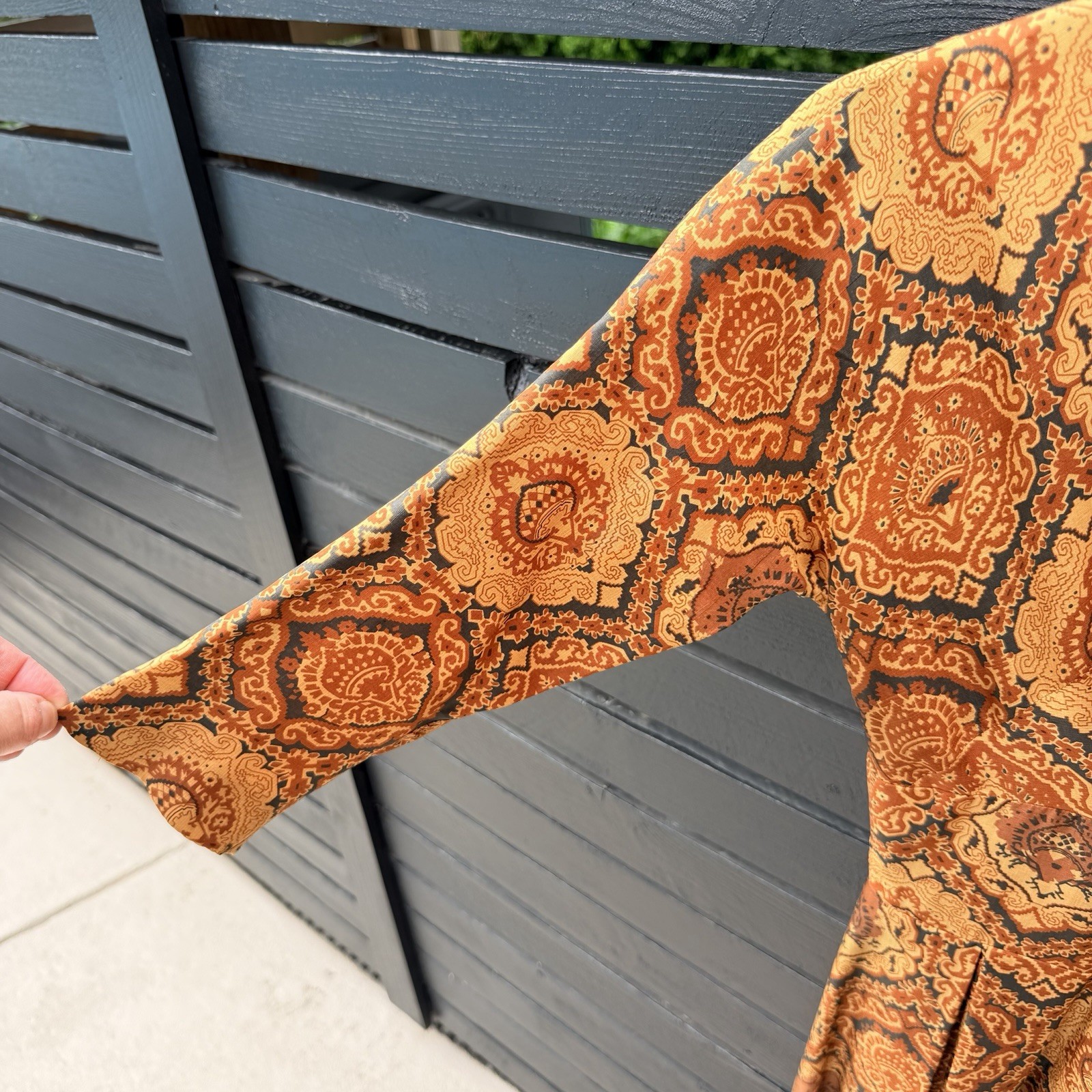 Vintage 50s 60s Fit & Flare Evening Dress Swing Skirt XS Copper Brown Paisley