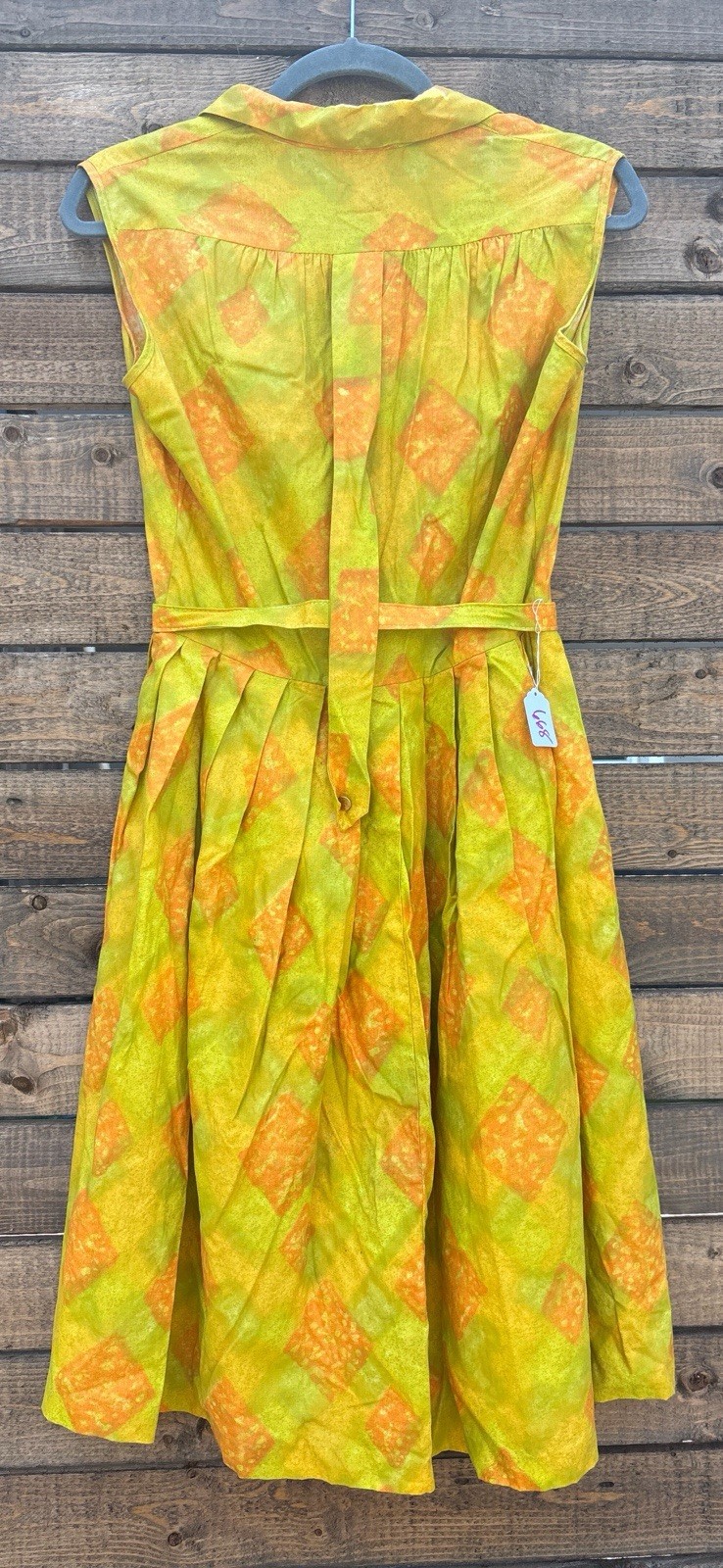Vintage 1960s JACL Cotton Rayon Mod Shirtwaist Dress Green Orange Size 12