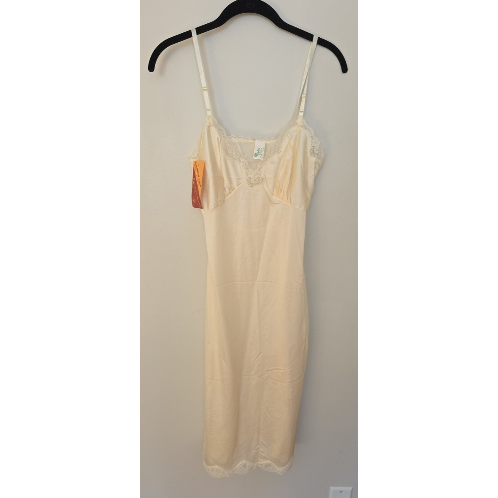 Nightgown Slip Vtg Belle Fleur Ivory Size 32 Nylon Lace USA Caprolan NWT