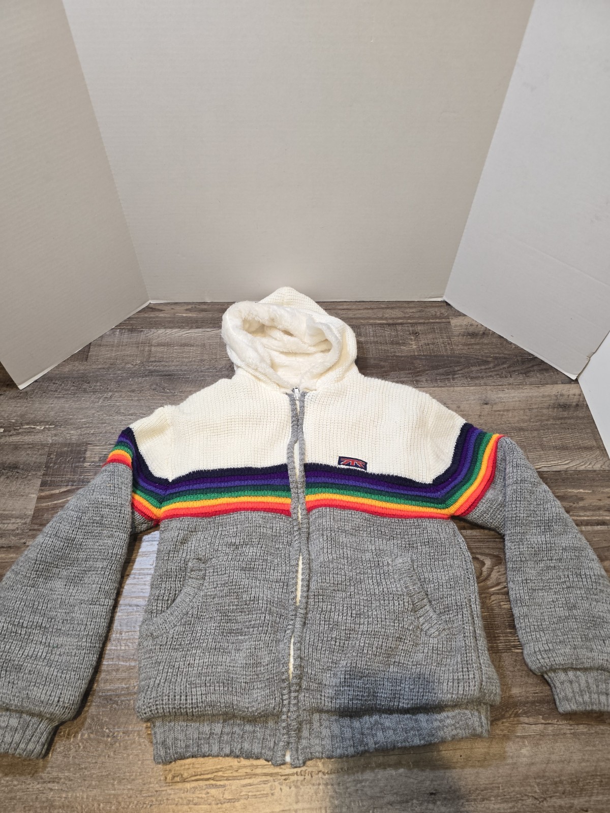 Vintage Brittania RAINBOW Sweater Hooded Zip Up Jacket Large #162
