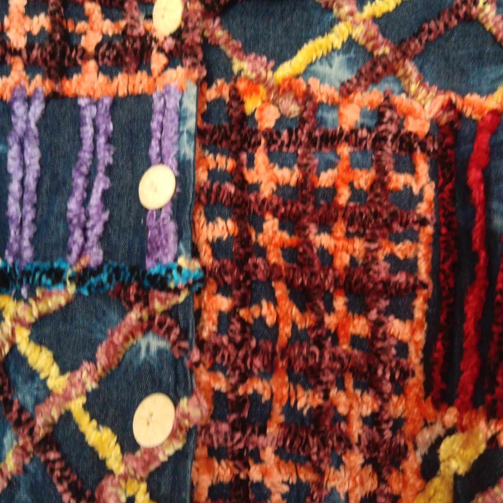 Vintage Chenille Patchwork Boho Jacket Women’s SZ S Art To Wear Sandy Starkman