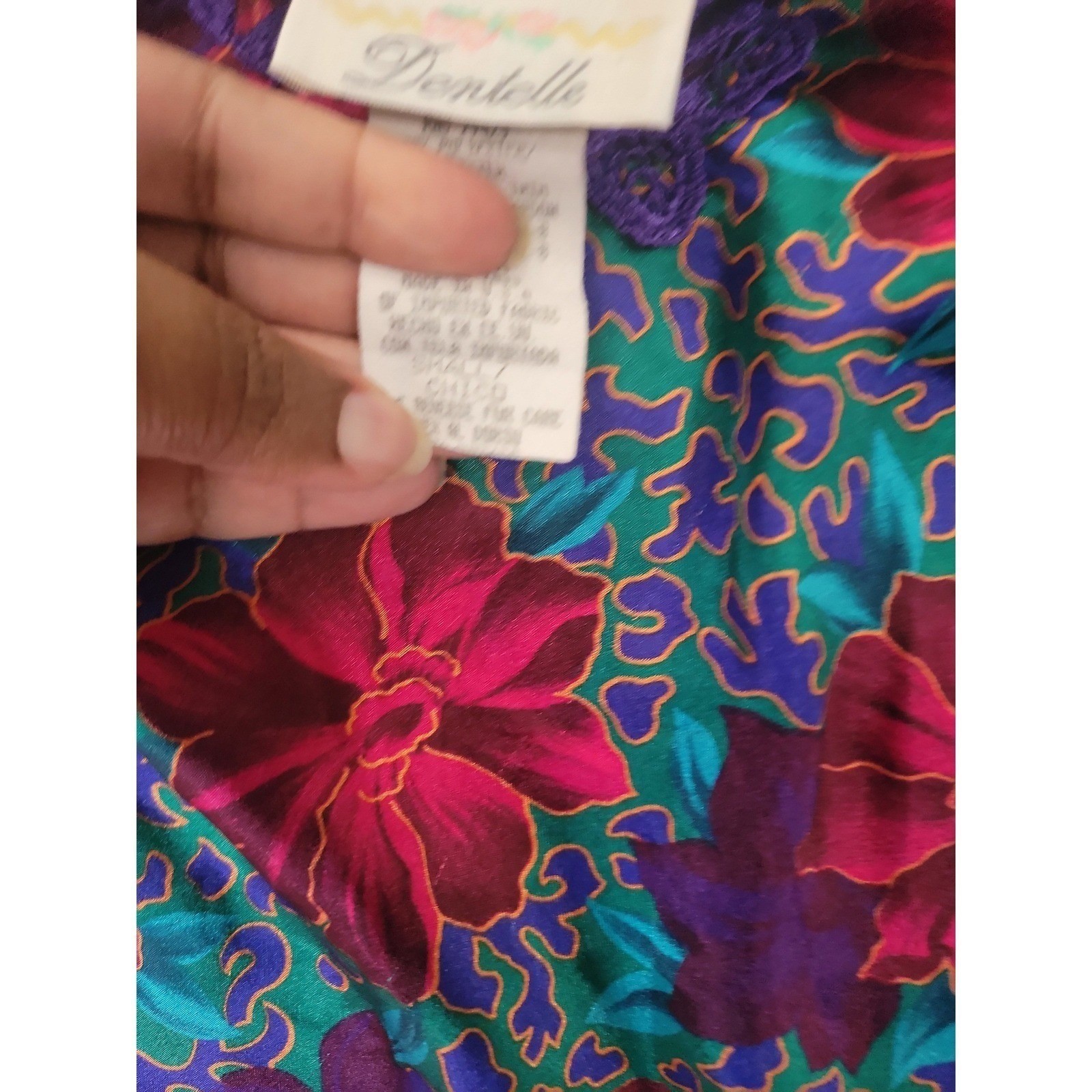 Vintage Dentelle Women Purple Floral Lace Trim Chemise Nightgown Sleepwear Small