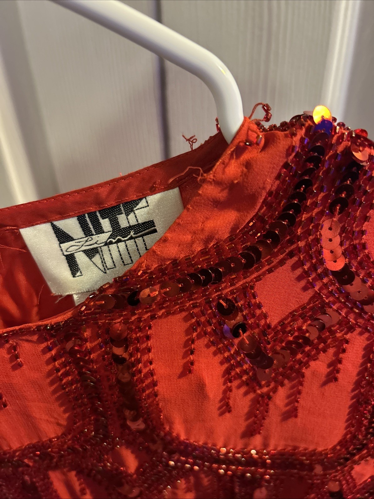 Vintage Niteline Silk Red Blouse Beaded Sequin Medium Christmas Holiday Party