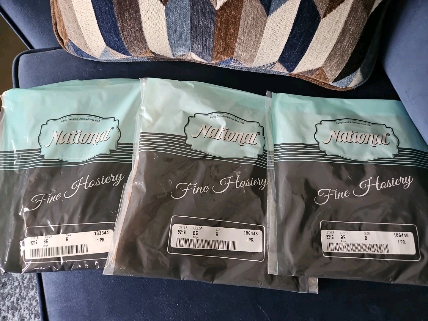 3 Pair Vtg National Fine Hosiery Pantyhose USA Made #9216 Beige
