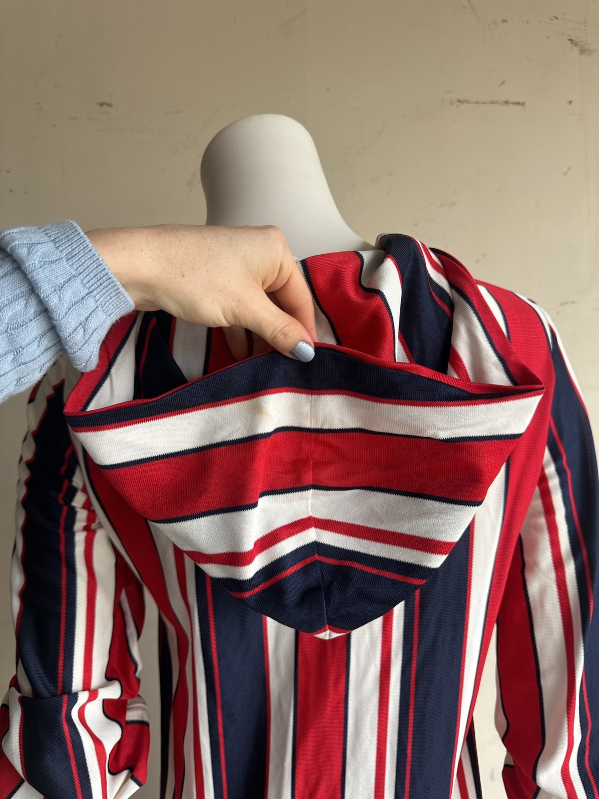 Vintage 60s 70s Striped Hooded Caftan Mod Boho Groovy