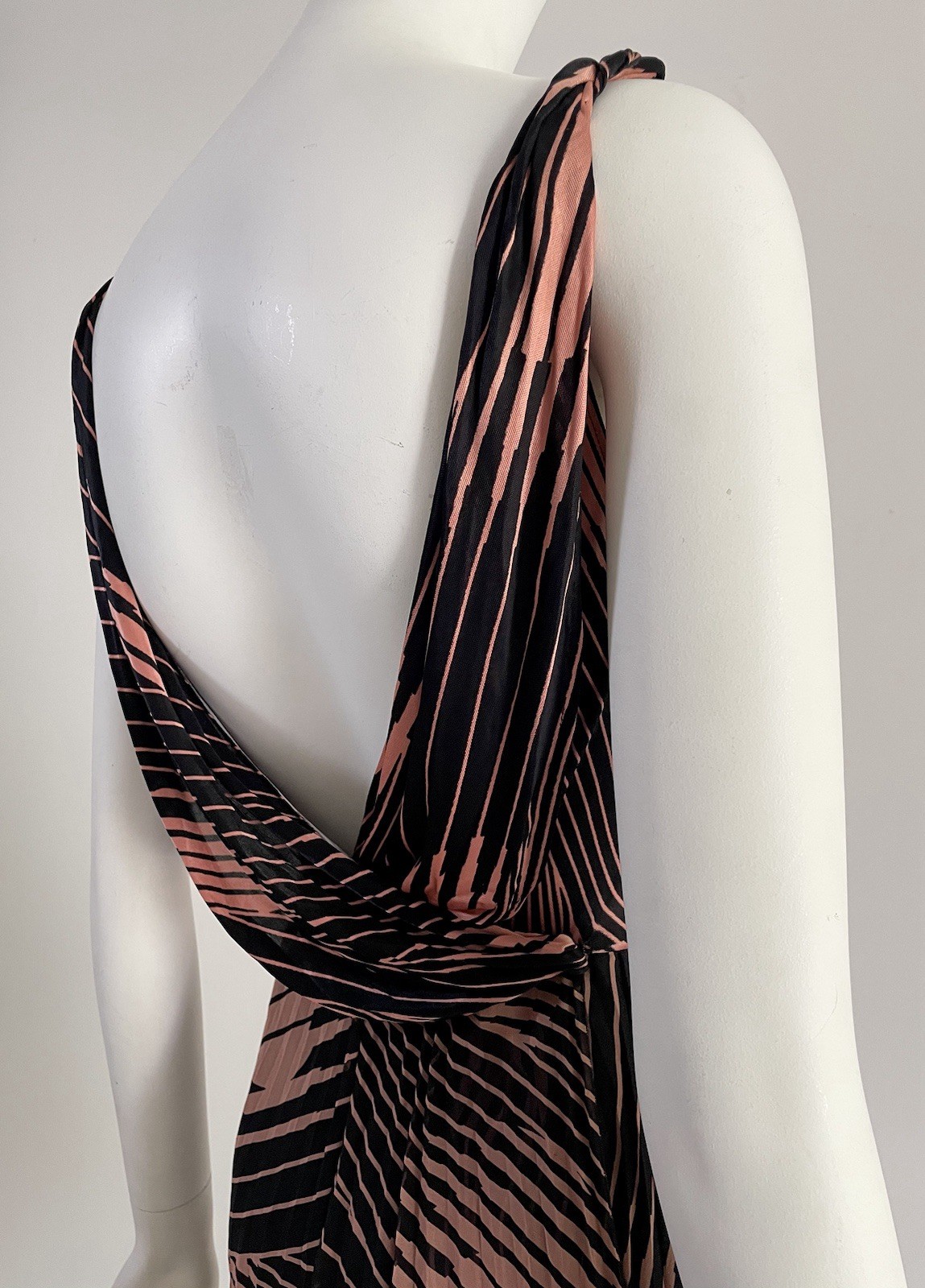 Vintage S/S 2000 Gianni Versace Pleated Black Orange Plunge V Dress Bodysuit XS