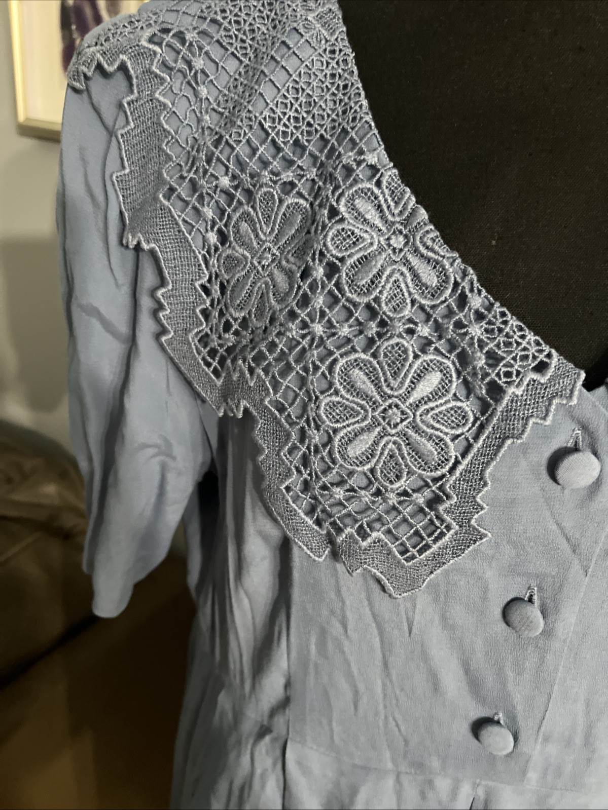 Karin Stevens ︱Light Blue Dress ︱ Embroidery Collar︱Size 14︱NWT︱Vintage︱1990&rsquo;s