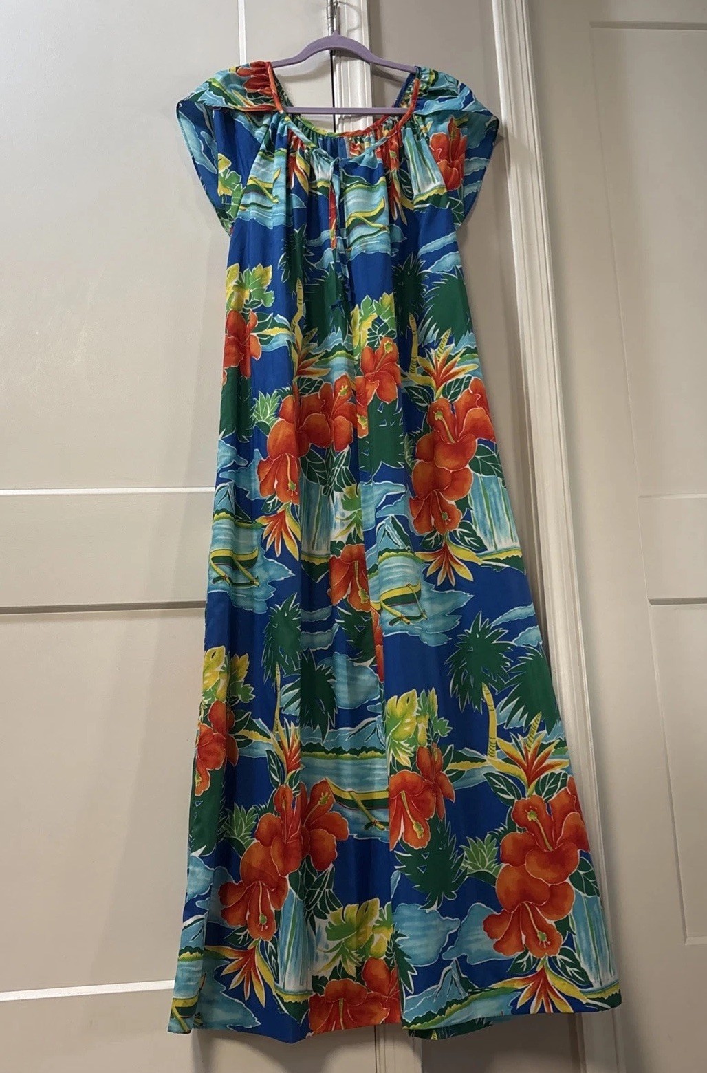 Vintage Hilo Hattie Hawaiian Dress multicolor floral maxi long muumuu XL