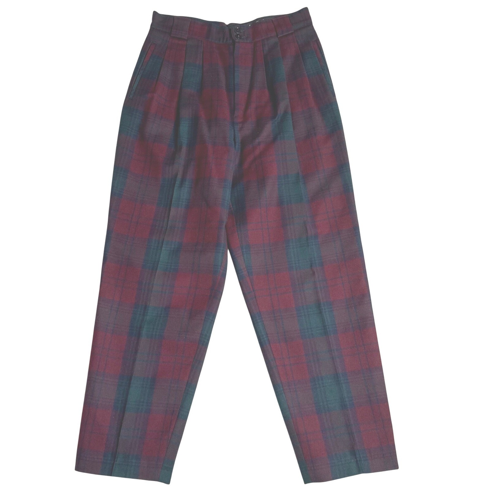 Giorgio Sant&rsquo;Angelo Vintage Plaid Pleated Wool Trousers High Waist Womens 12