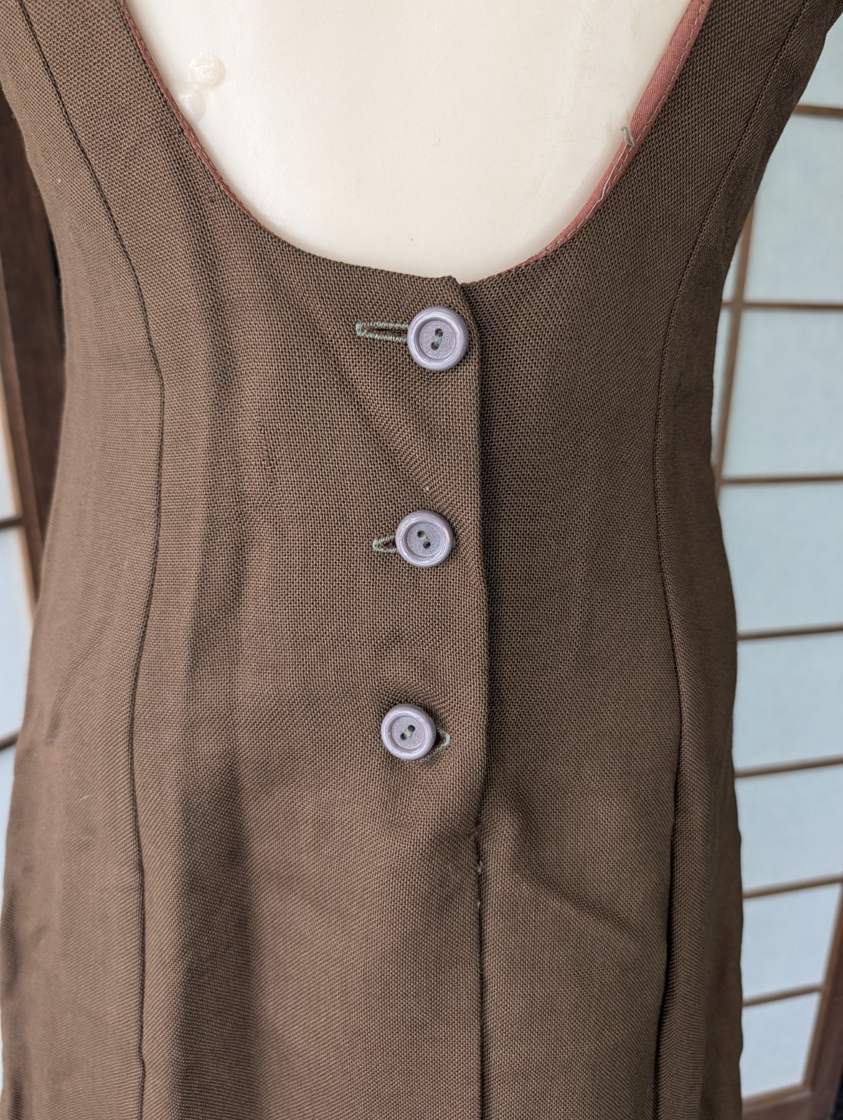 Vintage Brown Tweed Mini Dress Summer Sun Halter Open Back 1970s ILGWU Sz XS