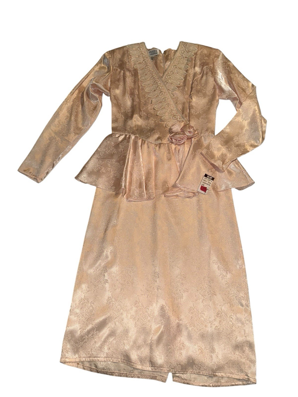 Vintage Petite Sophisticate NWT Sz 6 80s Victorian Inspired Dress Peach W/lace