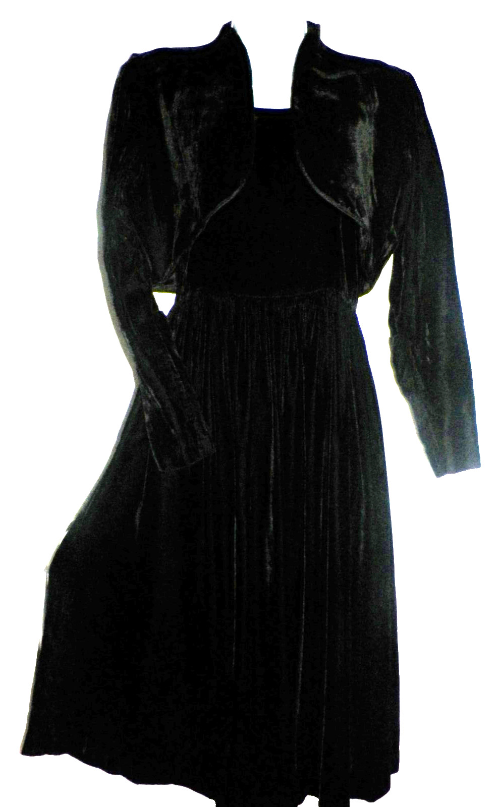 Vintage 80s Small Moda Intl Black Velvet Dress w/ Jacket 26&Prime; Waist