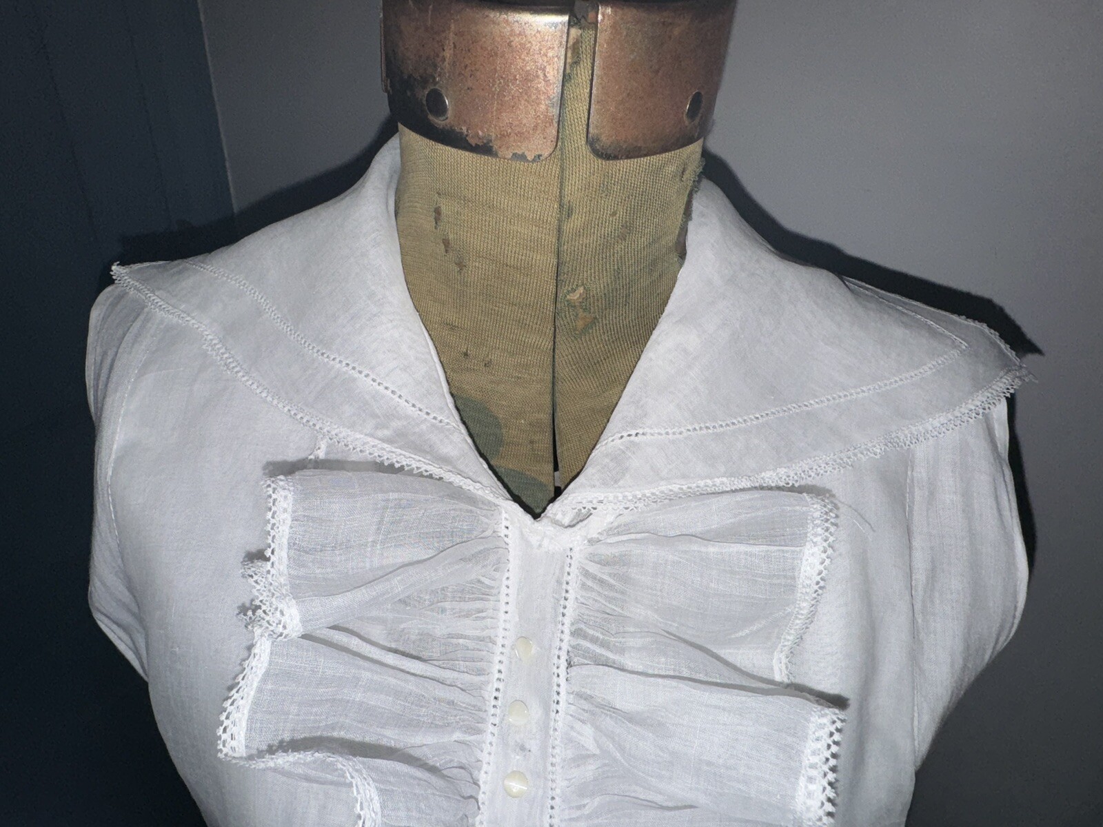 Antique C1910 Edwardian Ladies White Linen & Organdy Tennis Dress Unusual Find