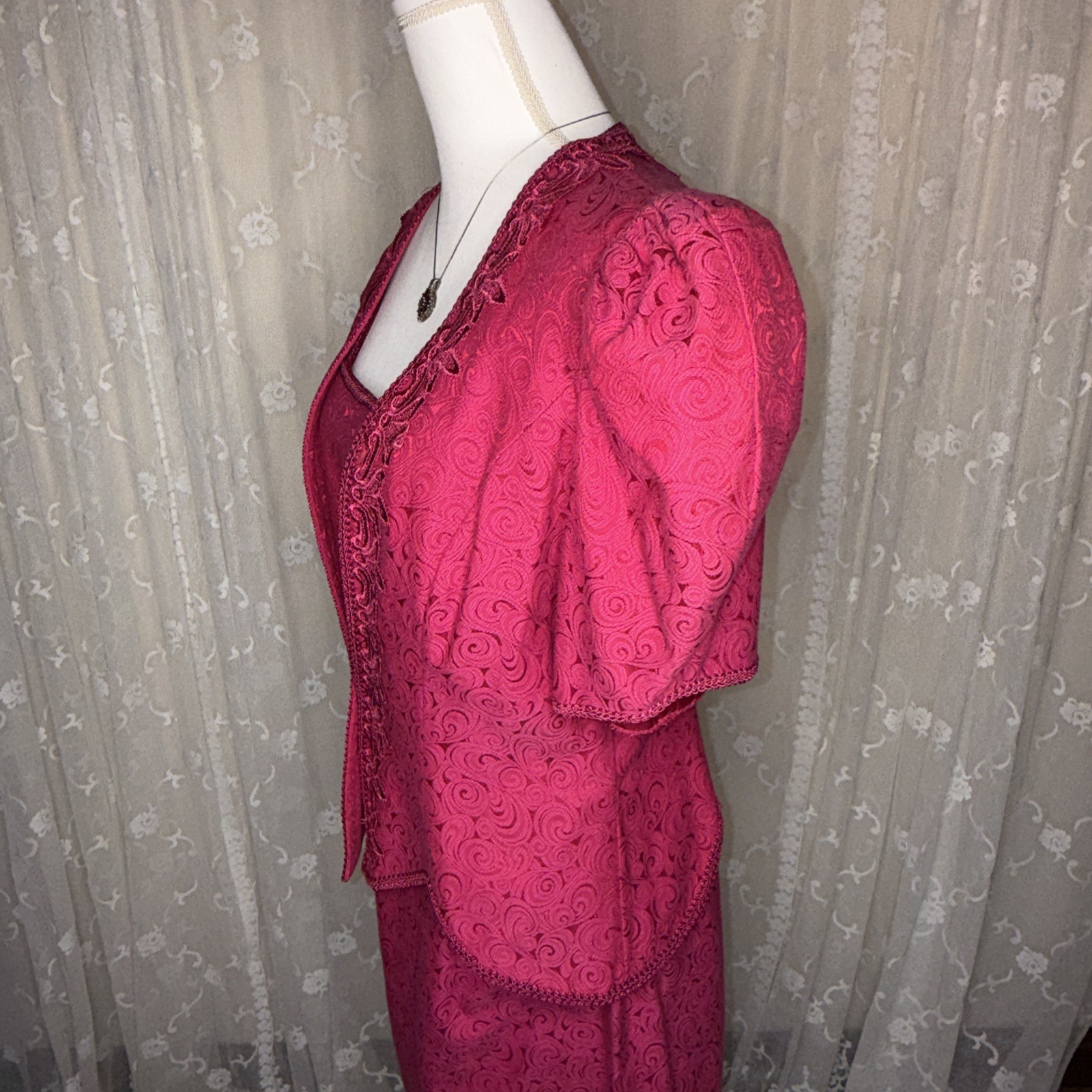 Vintage Cachet Pink Unlined Sleeveless Cocktail Dress & Matching Jacket 13-14