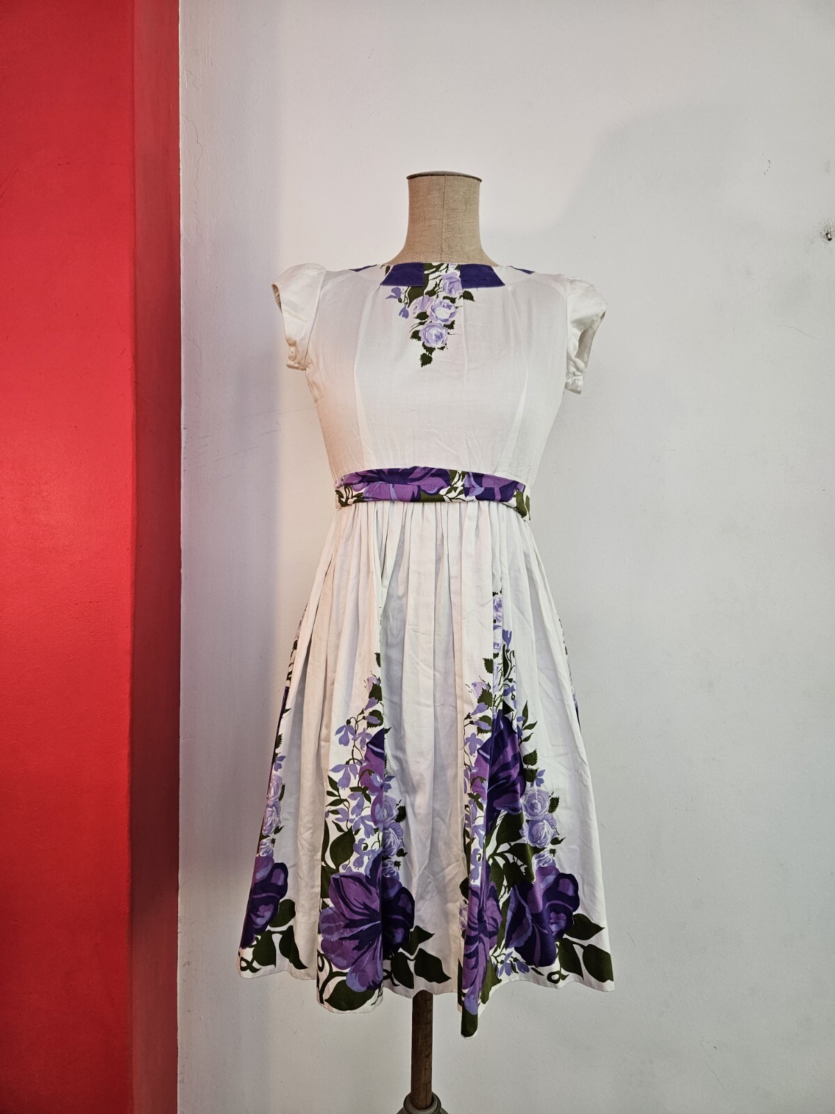 Vintage Original 50s Cotton Dress RUTH Carolina Size XXS- XS. Fits AU 6-8