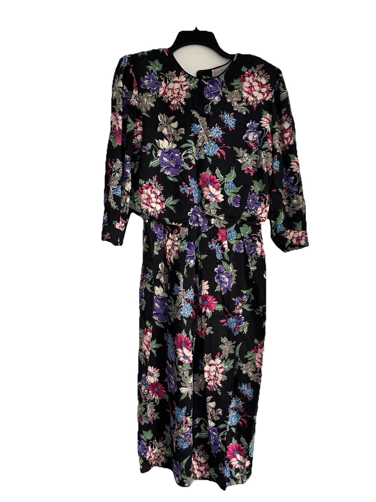 Vintage Lanz Black Floral Long Sleeve Dress With Tags Size M