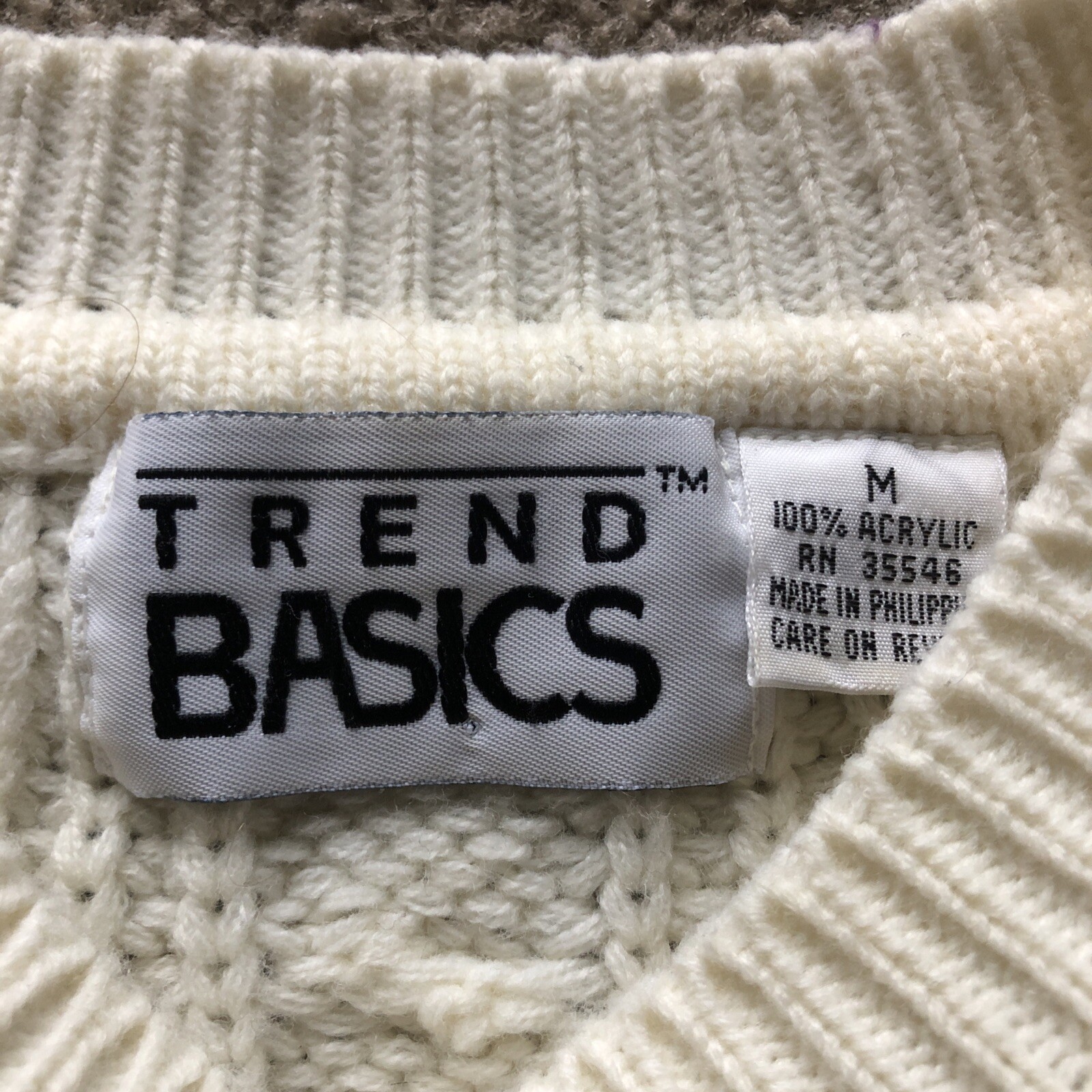 Vintage Trend Basics Cable Knit Cream Ivory Pullover Sweater 1980s 1990s NICE!