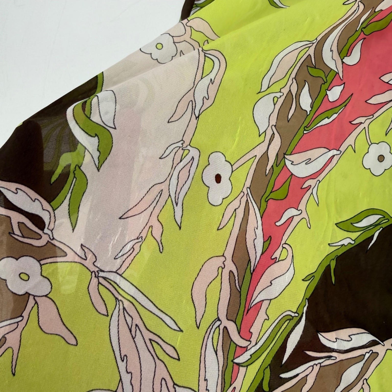 Vintage Emilio Pucci Floral Mesh Lingerie Slip Dress 36D Small Pink Green