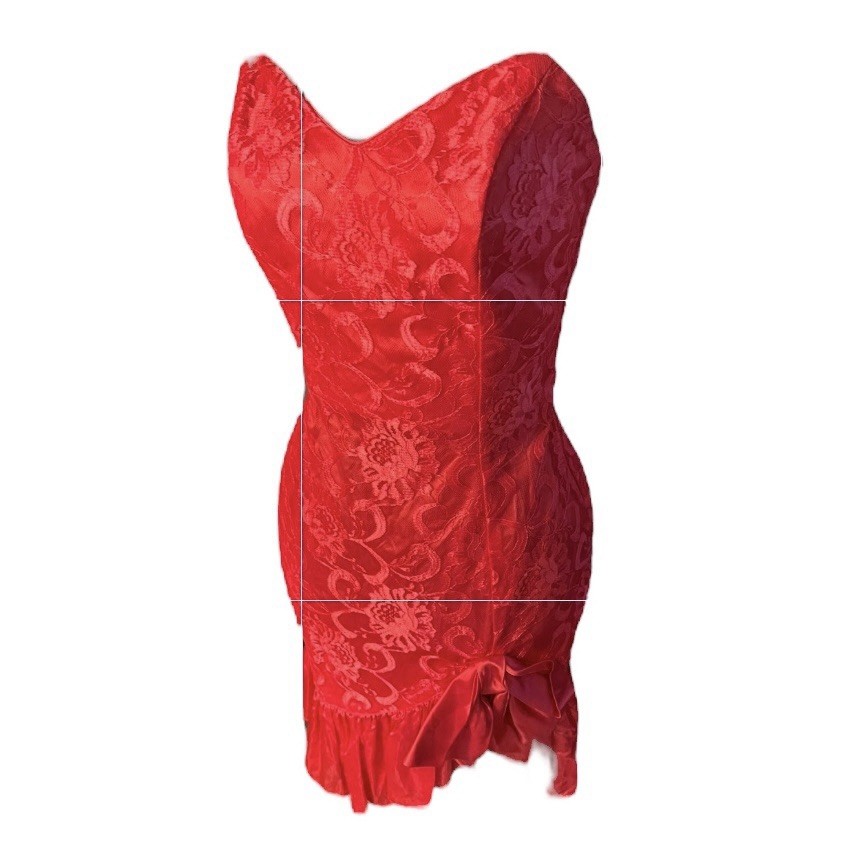 L A GLO VTG Coral Party Dress Prom Dress SZ 7/8 Lace Overlay Strapless Body-con