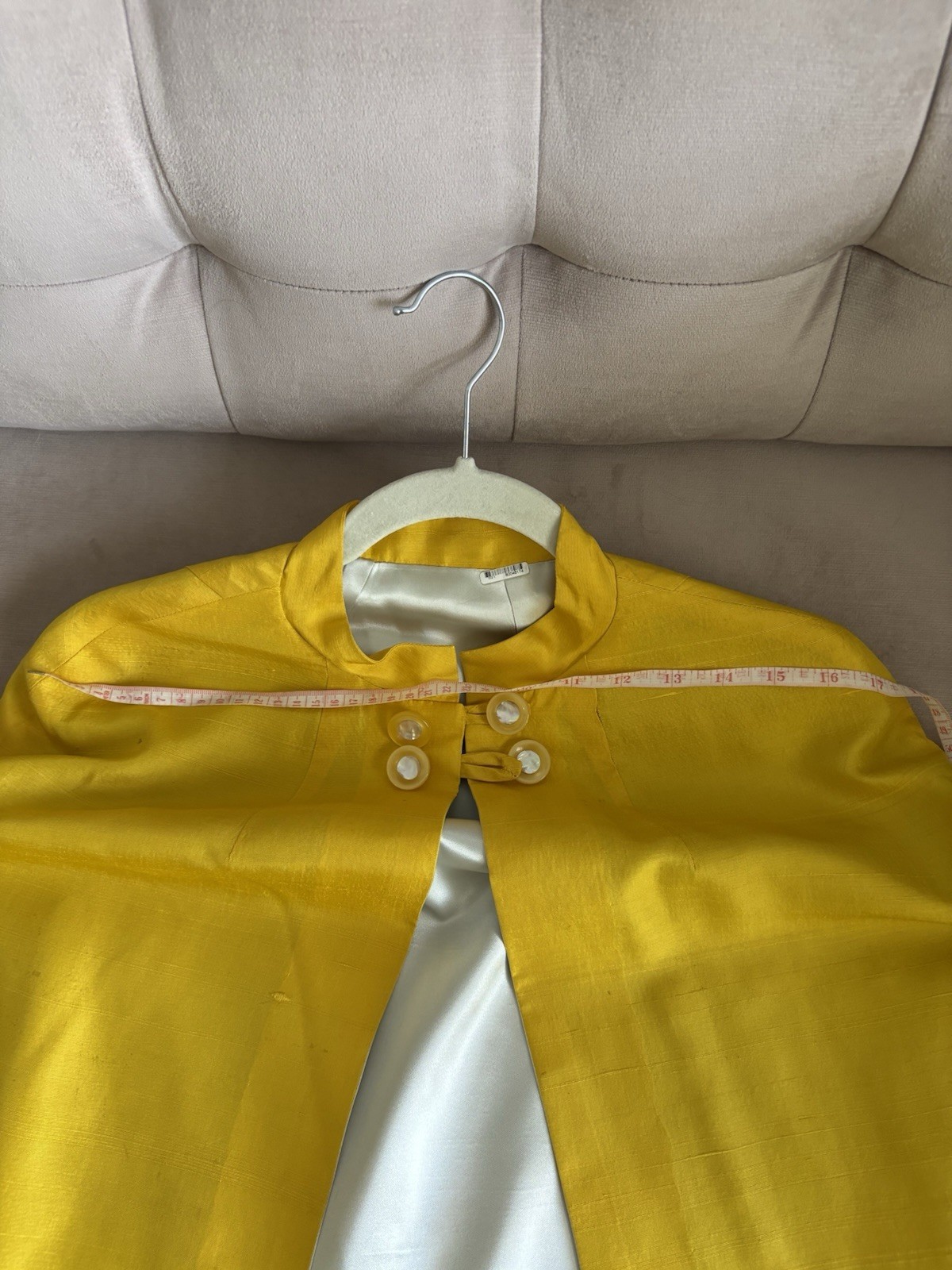 Vintage Bright Yellow Silk? Capelet Jacket with Pearl Buttons