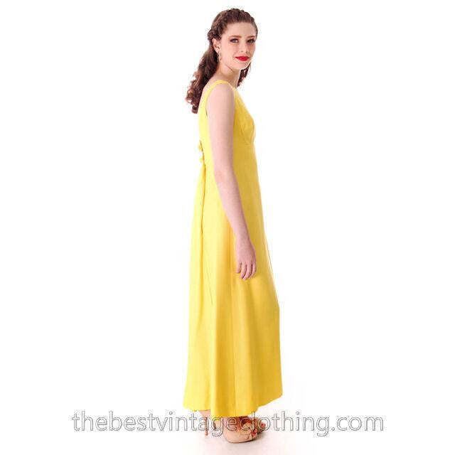 Vintage 60s Yellow Faille Maxi Evening Gown Lemon Rayon Madmen Style S