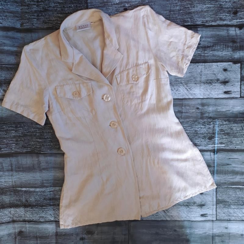 Vintage 90s Safari Linen Blend Short Sleeve Shirt Jacket Blouse Size XS