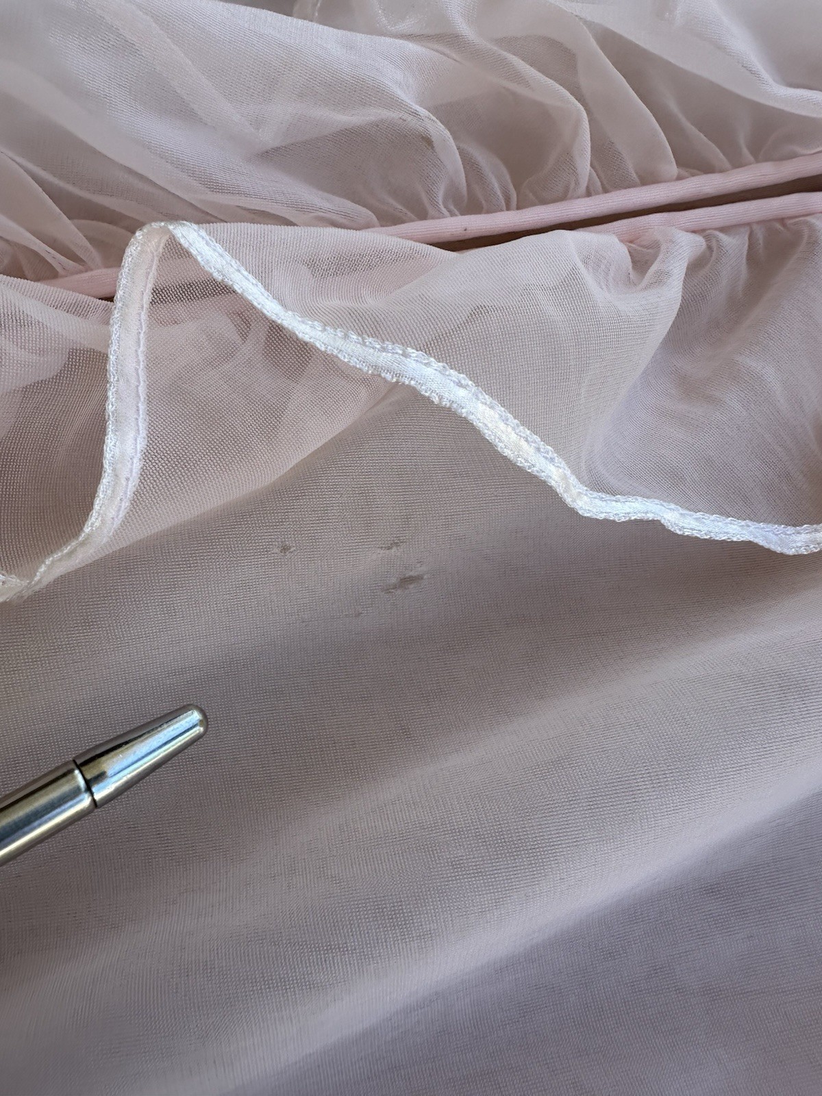 1960s Miss Elaine Pink Sheer Nylon Peignoir Robe Ruffle Front Double Layer VTG