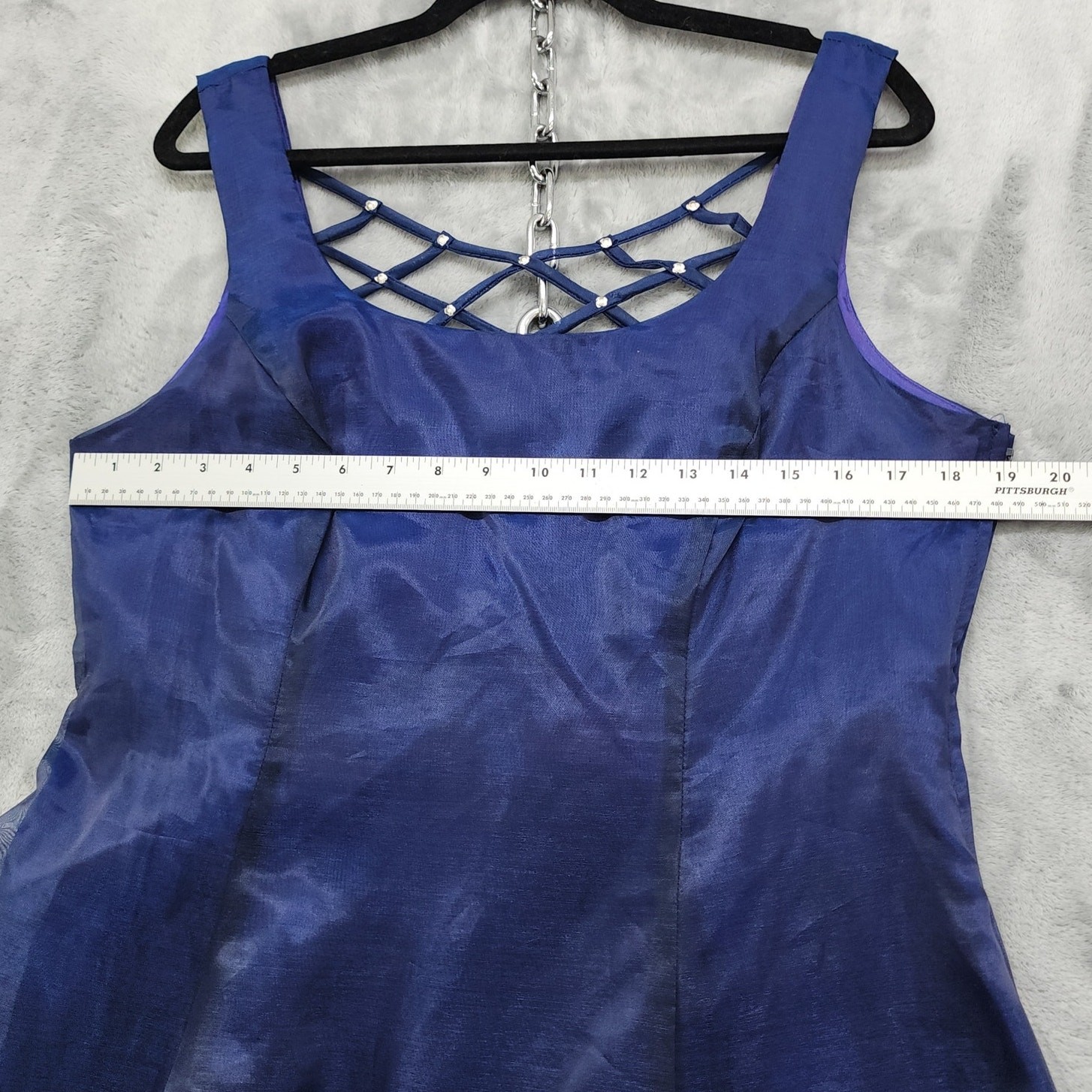 Vintage NIKI by Niki Livas Dress Size 14 Blue Gown Open Back Rhinestones Formal