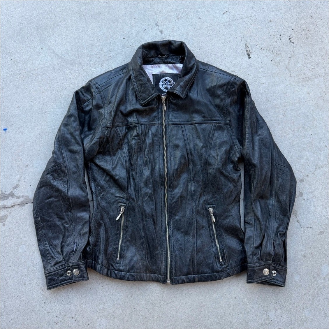 Wilsons Leather Maxima Jacket Mens Medium Black Moto Biker Zip Up