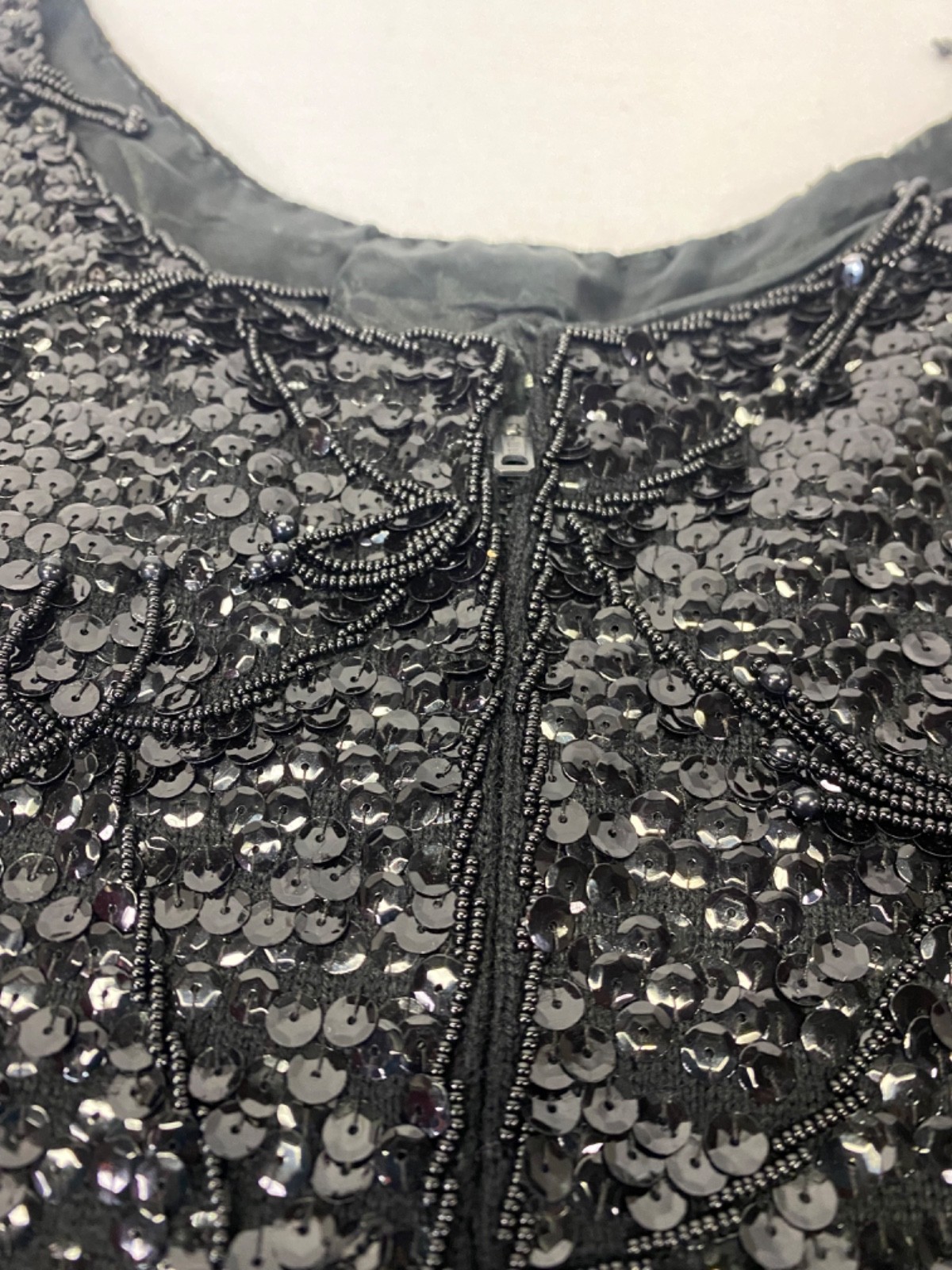 Vintage Sequin Beaded Blouse Black Flapper Top Imperial Imports Hong Kong 50s