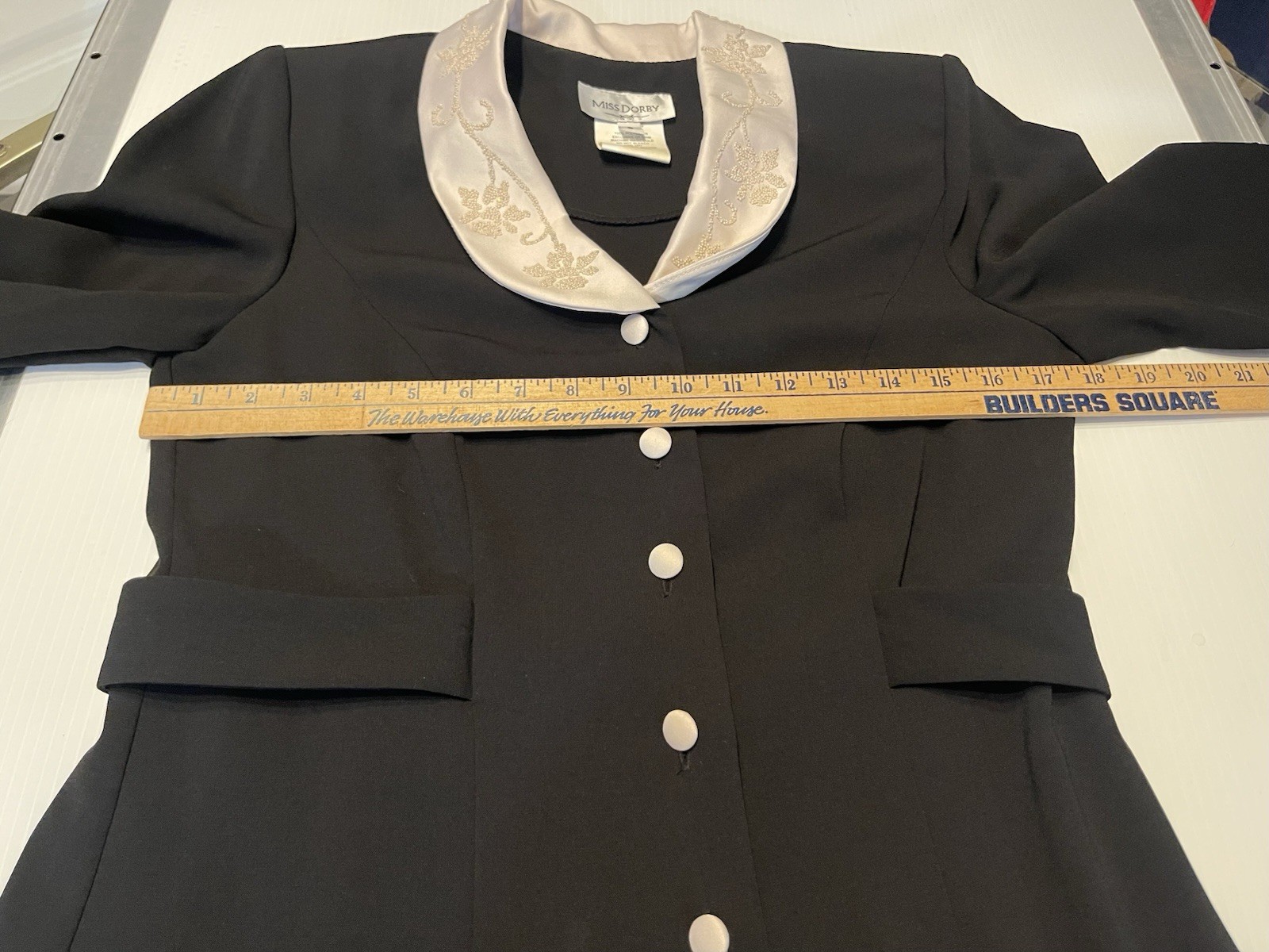 Vintage Miss Dorby Black Button Front Long Coat Dress Size 8