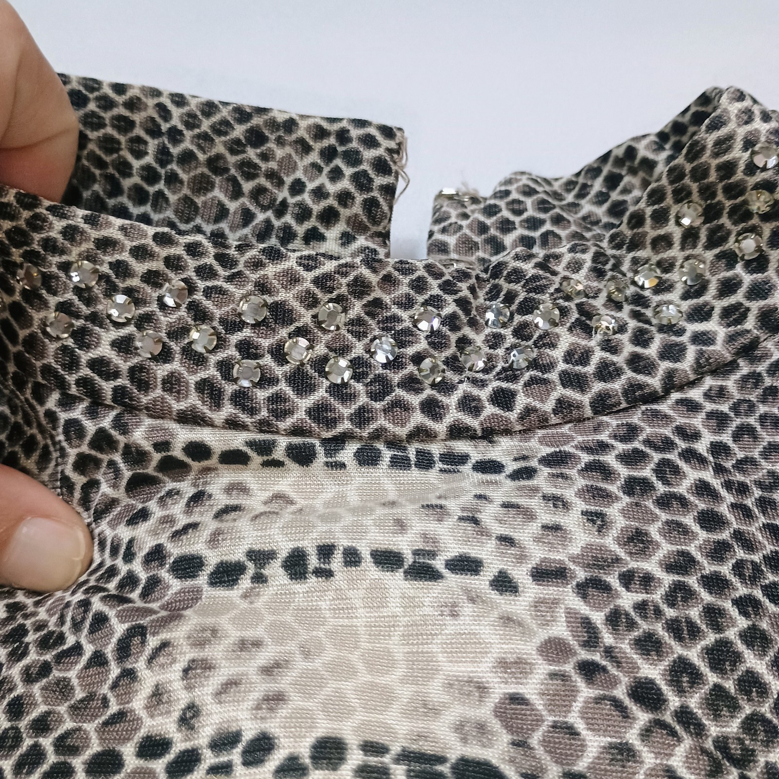Vtg L&rsquo;Aiglon Shift Mod Snake Print Rhinestone Mock Long Sleeve Dress