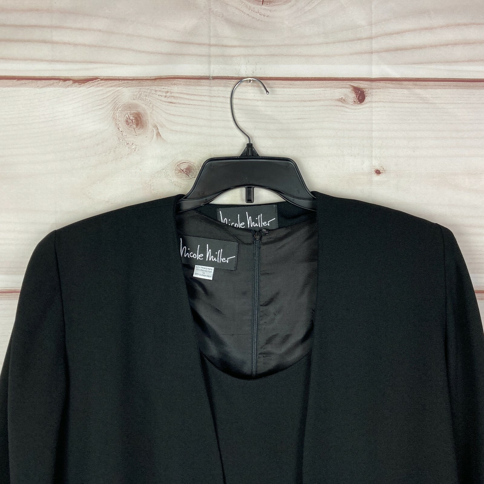 Nicole Miller Vintage Dress Jacket Set Womens 12 Black 90s Shift Solid Lined