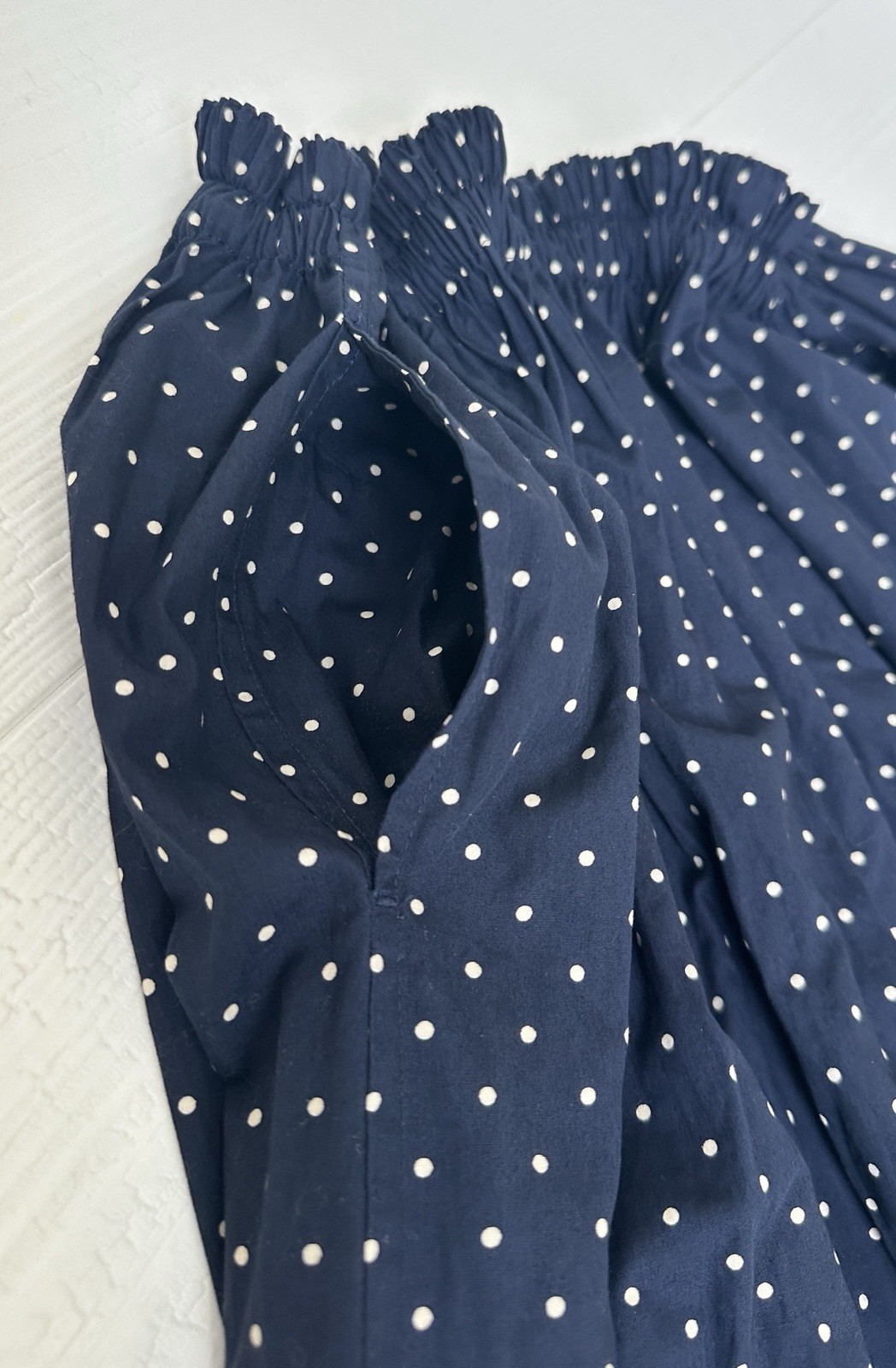 Vtg Robe de Chambre COMME des GARCONS Navy Polka Dot Midi Skirt Gathered Japan