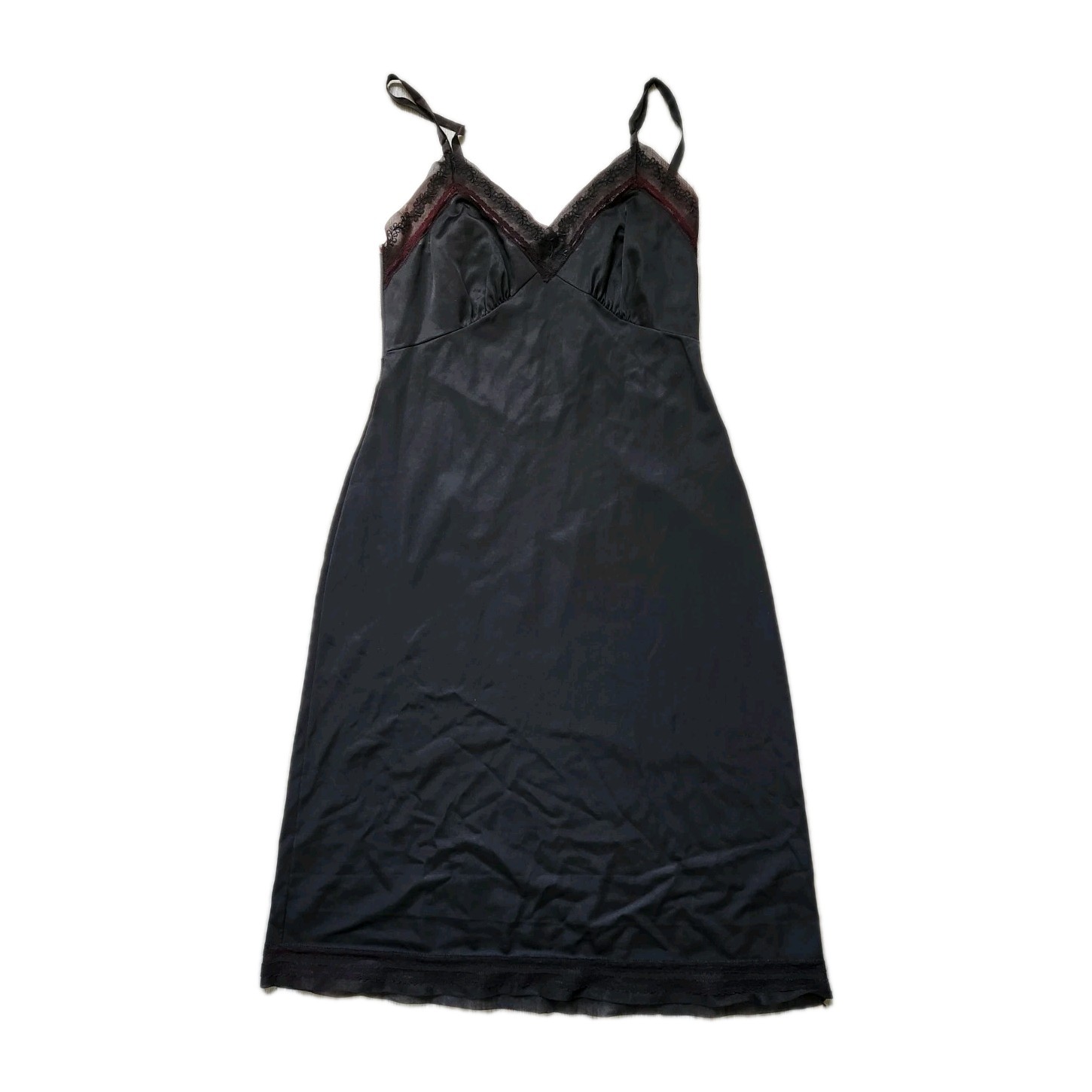 Vintage Kayser Black Nylon Slip Dress Lace Trim Size 34 Satin Nightgown GUC