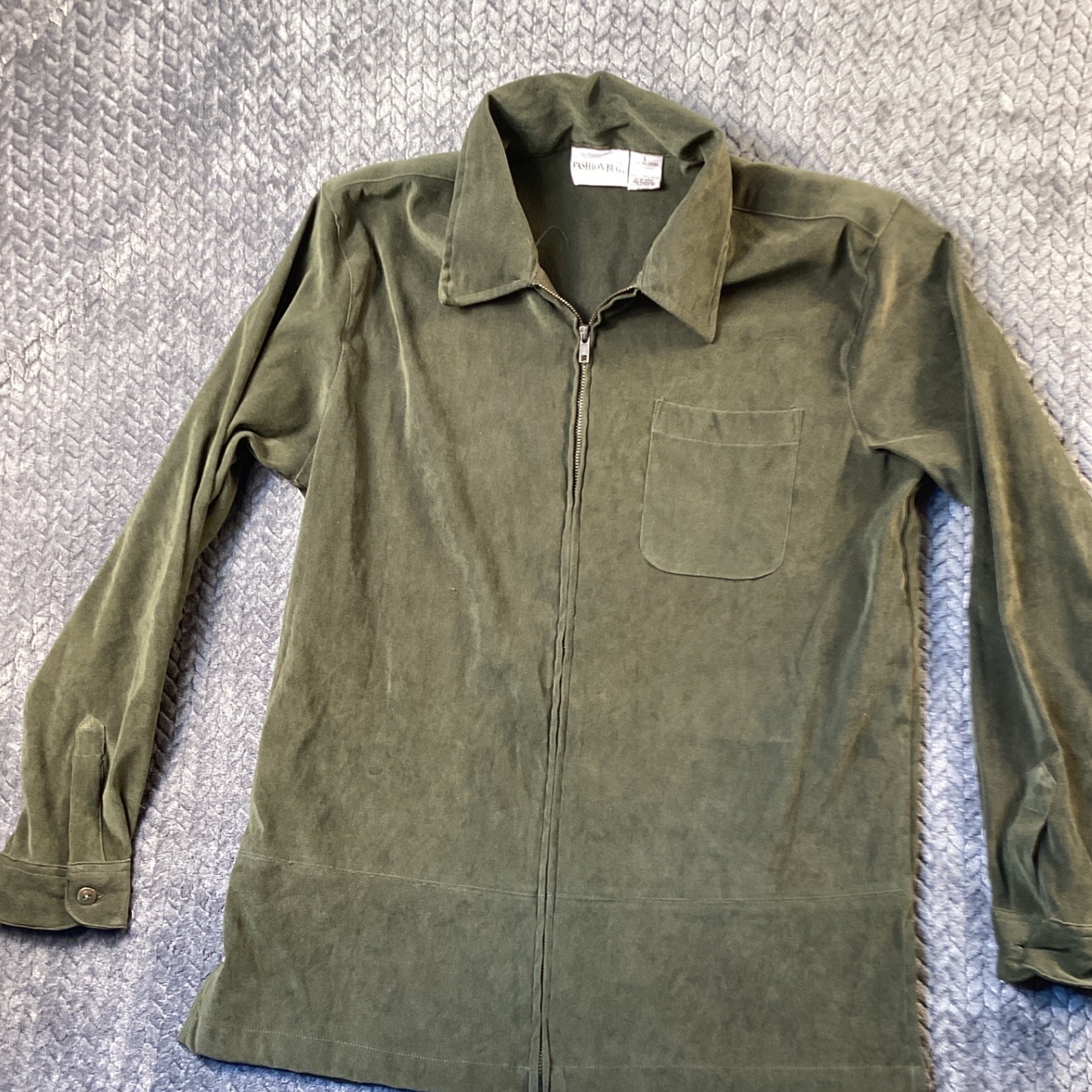 Fashion Bug Olive Green Faux Suede Full Zip Jacket Collared Women&rsquo;s L Vintage