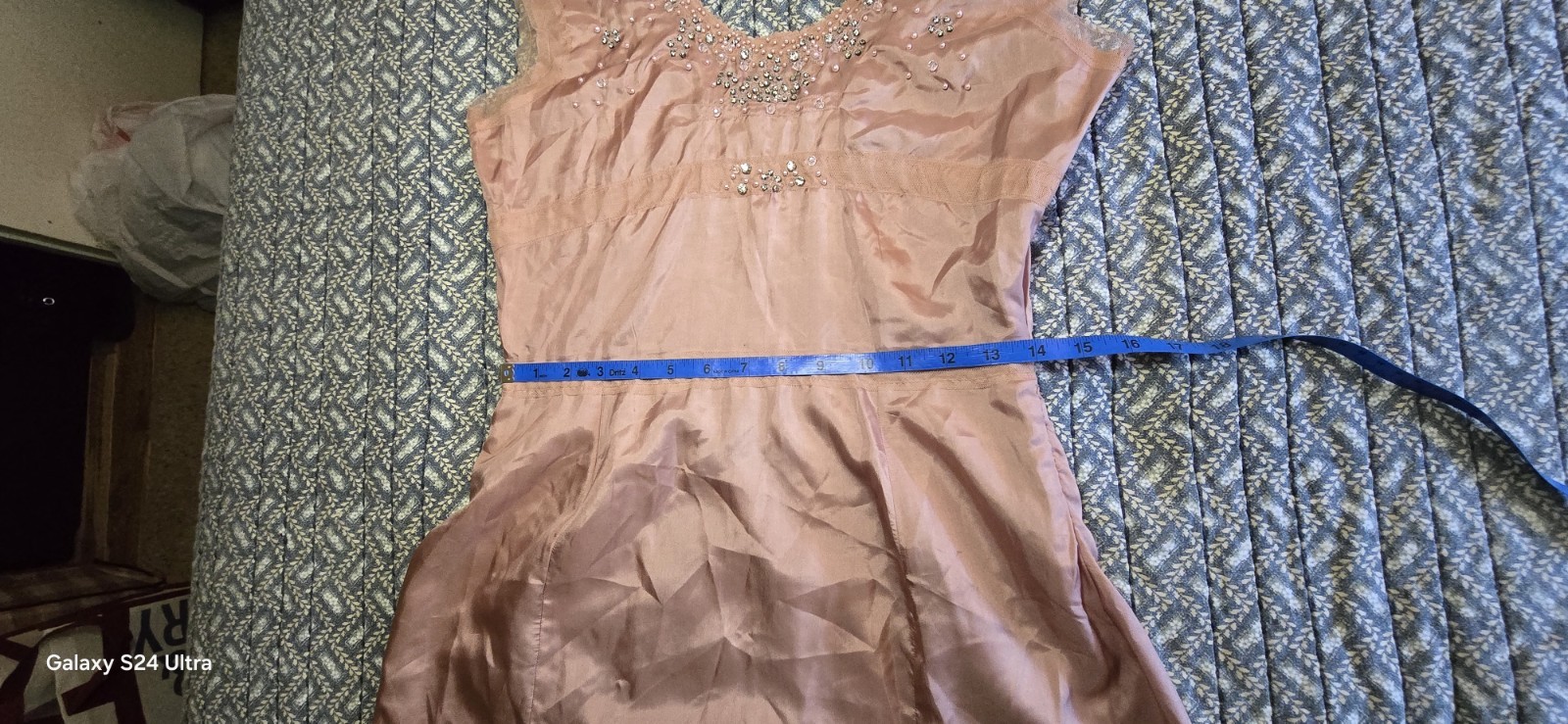 Blush Pink Beaded Sheer Mid-length Vintage Style Dress With Slip Size M