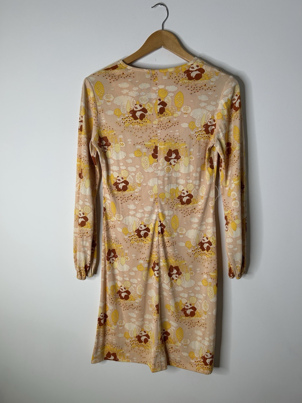 Vintage 1970’s Dress Women’s Multicolor Panda Print Novelty Midi Disco Everyday