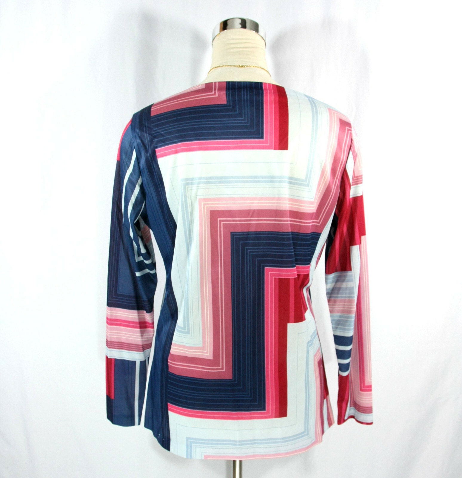Vintage Lady Blair Abstract Zig Zag Stripes Boat Neck Tunic Top Blue 1970s M